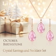 thumbnail image 6 of Linawe Rose Gold Pink Jewelry Sets, Crystal Pendant Necklace Set Pink Earrings Dangling Imitation Diamond Rhinestone Cubic Zirconia Birthstone Teardrop Dangle Matching Wedding Set, 6 of 7