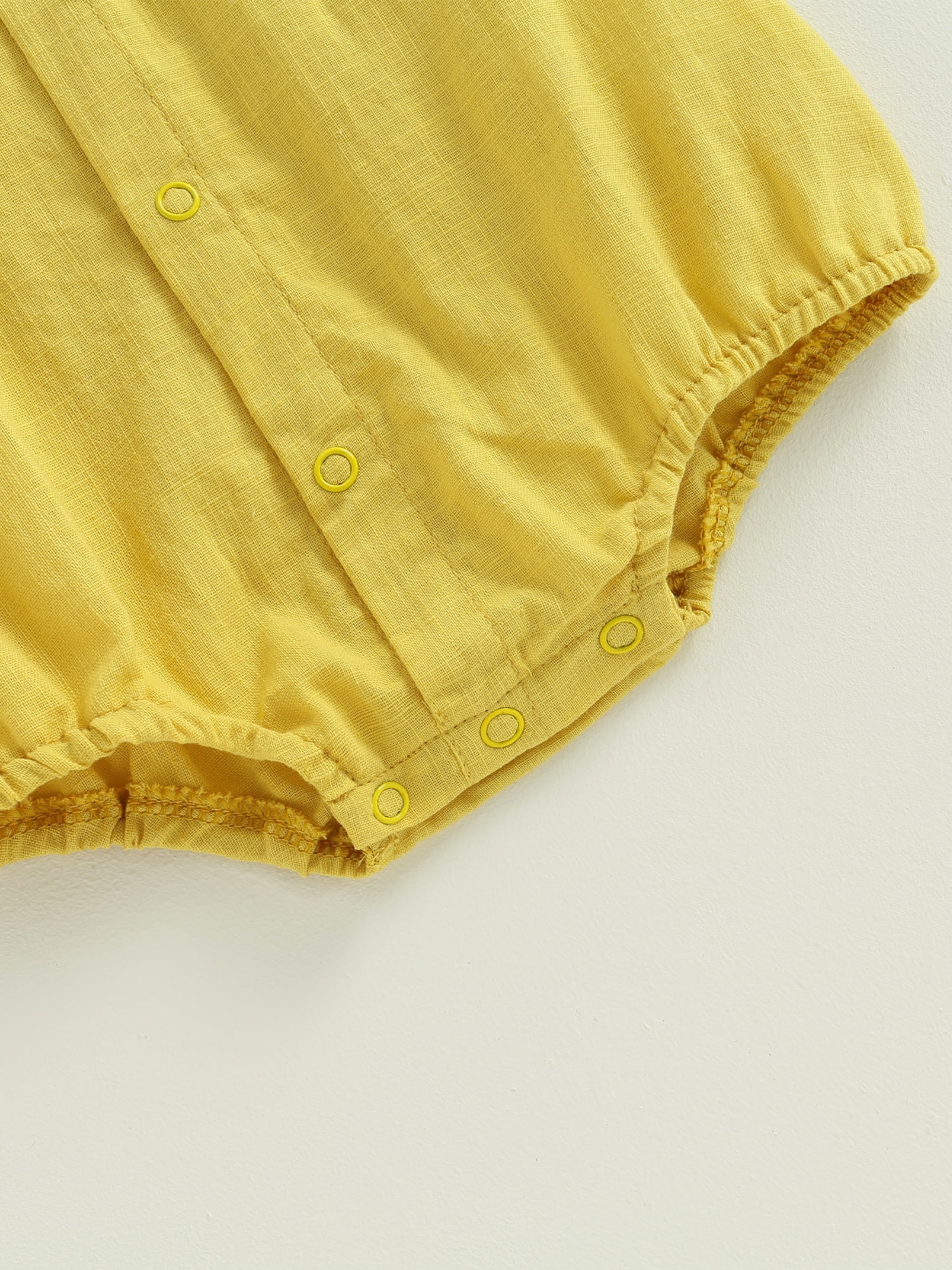 Baby Boy All Over Feather Print Yellow Short-sleeve Button Up Belted Jumpsuit