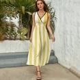 thumbnail image 3 of Yellow And White Vertical Stripes Dress Summer Street Style Bohemia Long Dresses Female Sleeveless Printed Maxi Dress, 3 of 9