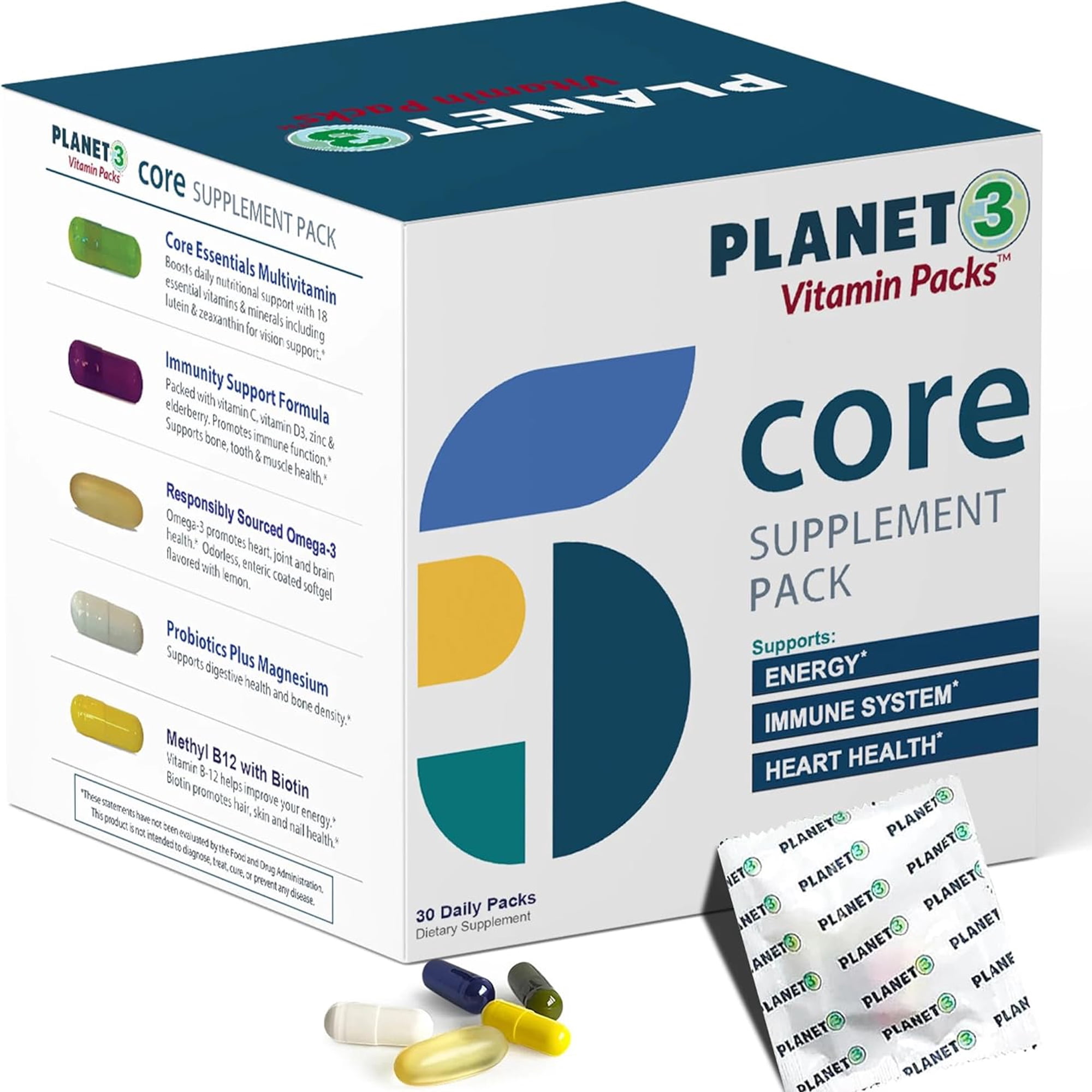 Planet 3 Vitamin Packs - Core Nutrients for Both Men and Women in Daily Vitamin Packs 30-Day Supply