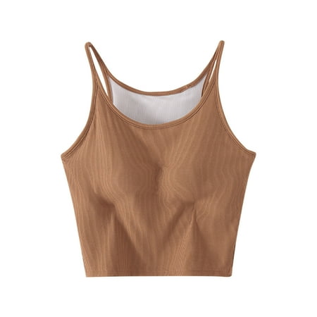 Cleaning Summer Self Bra Camisole for Women Spaghetti Strap Tank Tops Sexy U-Neck Tunic Tee Tight Fitted Loungewear Wire-Free One Piece Seamless Bra Support Push-Up Underwear Build In Bra