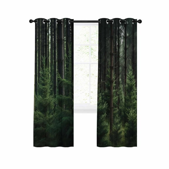 Green Forest Blackout Curtains 84 Inches Long for Bedroom, Mysterious Primitive Forest Pine Tree Thermal Insulated Room Darkening Black Out Window Curtain Panels Grommet Drapes for Living Room