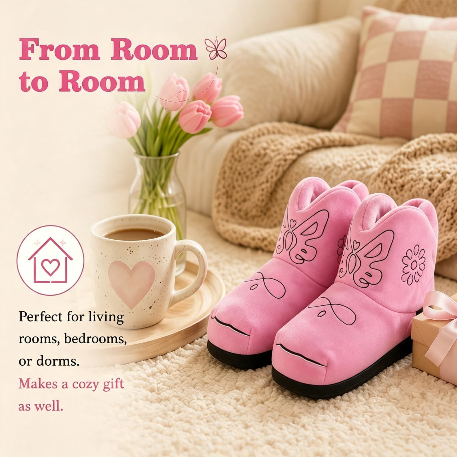 Saddle Cozy Slipper Boots for Women Men, Cozy Plush Western House Shoes for Women Men, Cute Cowgirl Indoor Slippers.