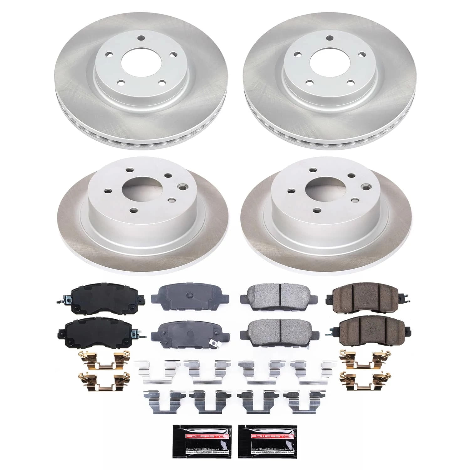 PowerStop Front and Rear Semi-Coated Rotor and Low-Dust Ceramic Brake Pad Kit SC6495
