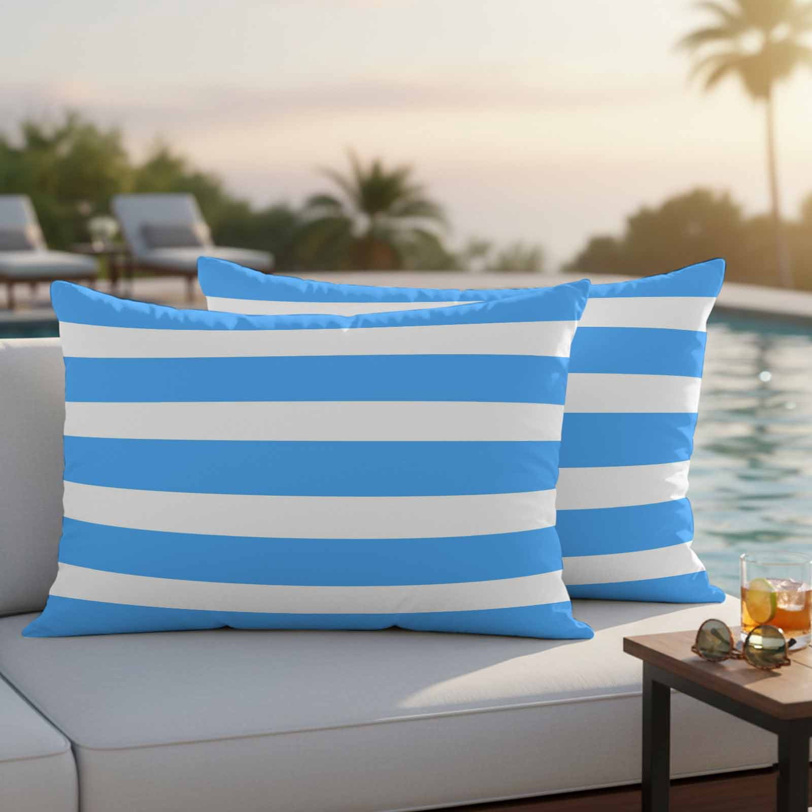 Blue Striped Outdoor Waterproof Pillow Covers, Modern Simple Monochrome Geometric White Decorative Rectangle Throw Pillowcase Sofa Cushion Sham for Patio/Couch/Chair, 20"x12" 2 Pack