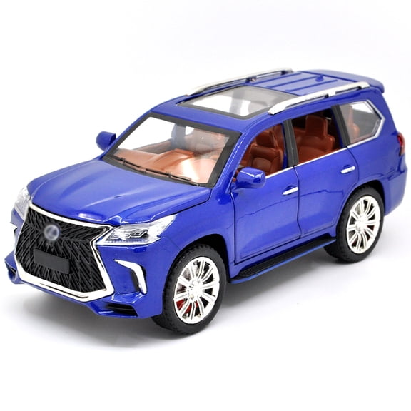 1:24 scale Lexus LX570 alloy die-cast car model with opening doors, lights, sound and spring-back function. Boys' toy car, children's birthday gift.