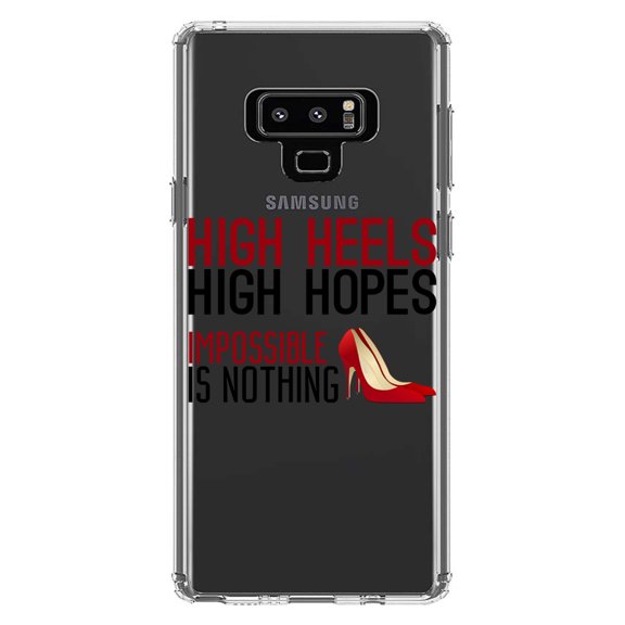 DistinctInk Clear Shockproof Hybrid Case for Samsung Galaxy Note 9 - TPU Bumper Acrylic Back Tempered Glass Screen Protector - High Heels High Hopes Impossible Is Nothing