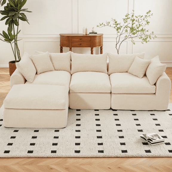 Homhum Cloud Sectional Couch with Deep Seat, Modern L Shaped Couch, Boneless Couch, Beige