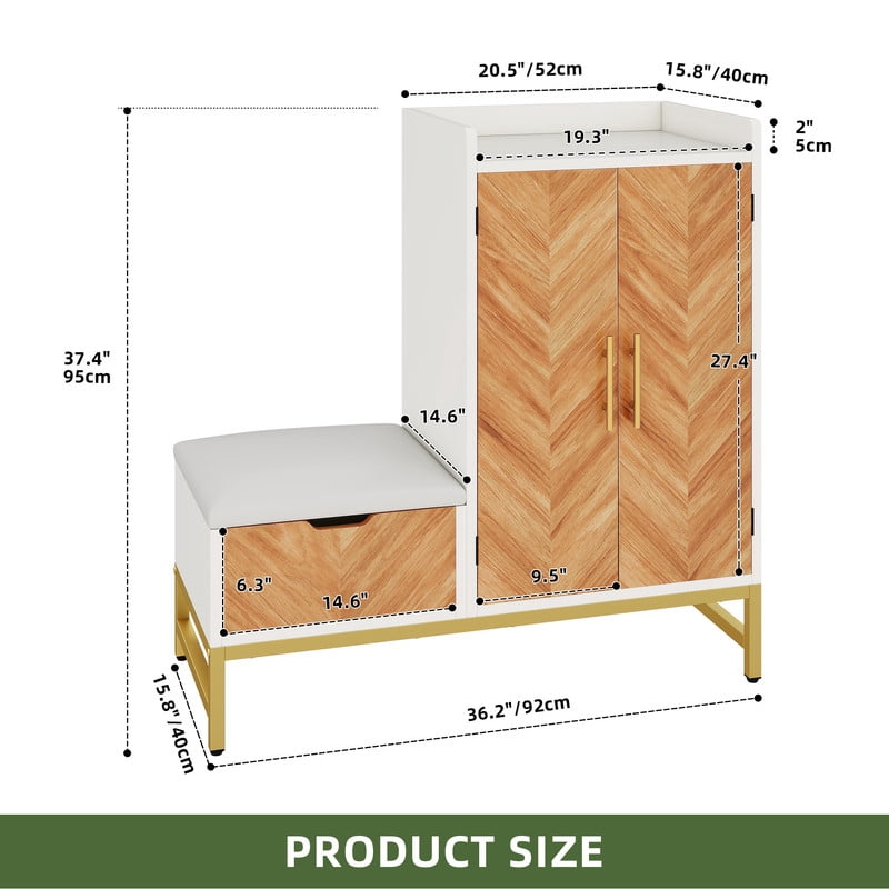 Uforic 4-Tier Shoe Storage Cabinet with Cushioned Bench, Modern Shoe Organizer for Entryway & Bedroom, White