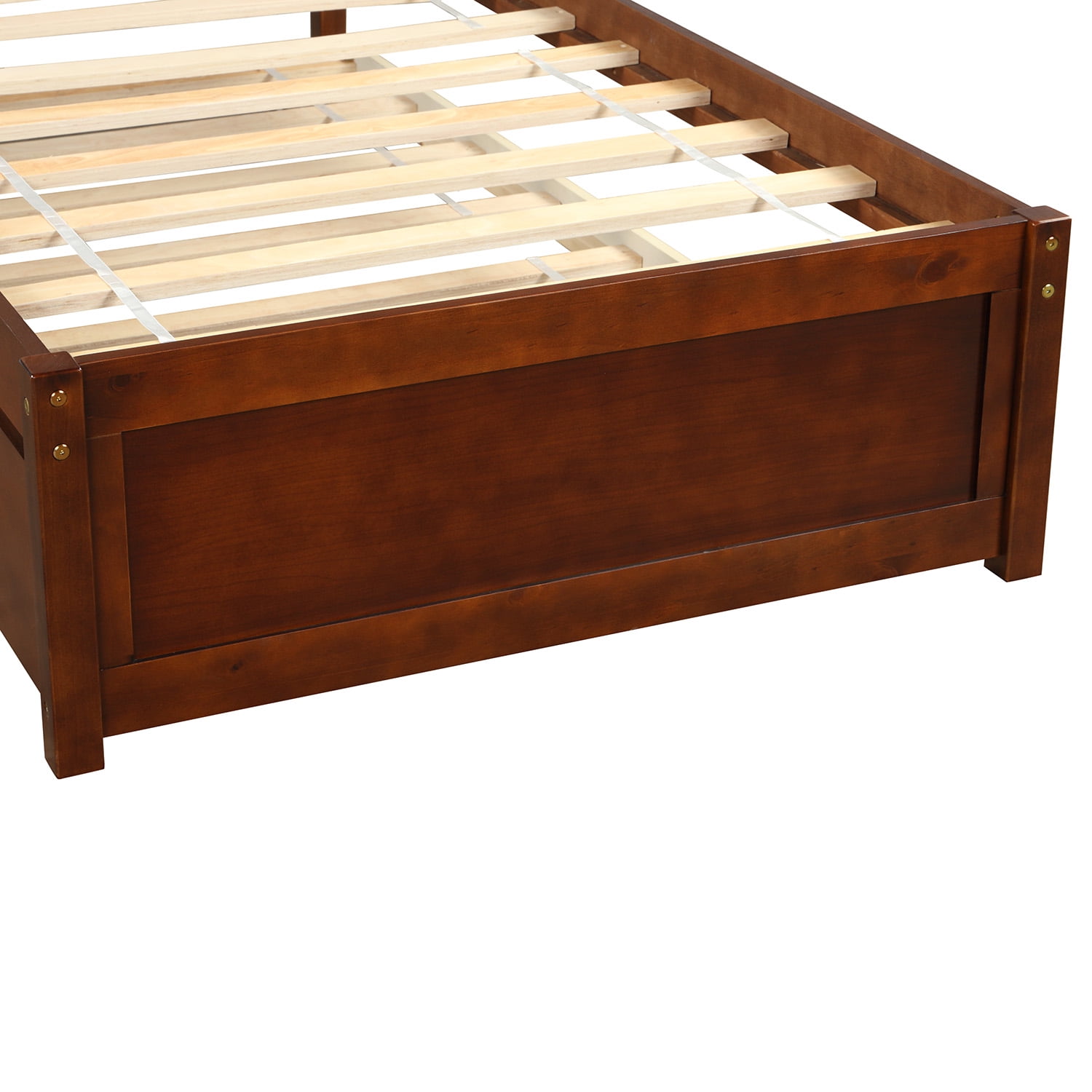 Gewnee Twin size Platform Bed Wood Bed Frame with Trundle,for adults and children Walnut