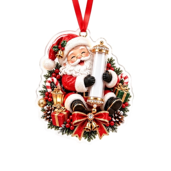 Christmas Money Ornament for Cash, Santa Claus 2D Acrylic Cash Gift Holder Ornament, Clear Surprise Money Holder with Velvet Ribbon, Unique Holiday Tree Decor for Family and Friends