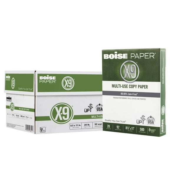 Boise® X-9® Papier Multi-Usage pour Impression et Copie, Format Lettre (8 1/2 Pouces x 11 Pouces), Luminosité 92 (U.s.), 20 Lb, Blanc, 500 Feuilles par Rame, Boîte de 10 Rames