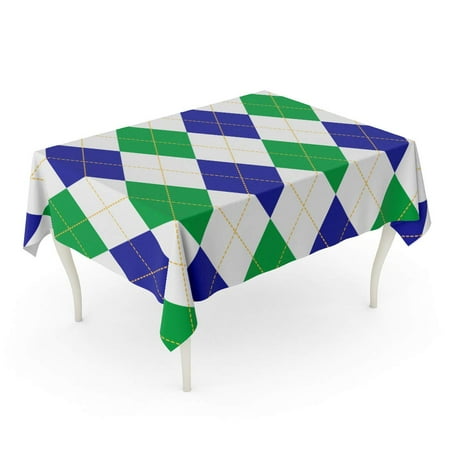 SIDONKU Yellow Golf Blue and Green Argyle Plaid Printing Pattern Black Checkered Checks Tablecloth Table Desk Cover Home Party Decor 60x120 inch