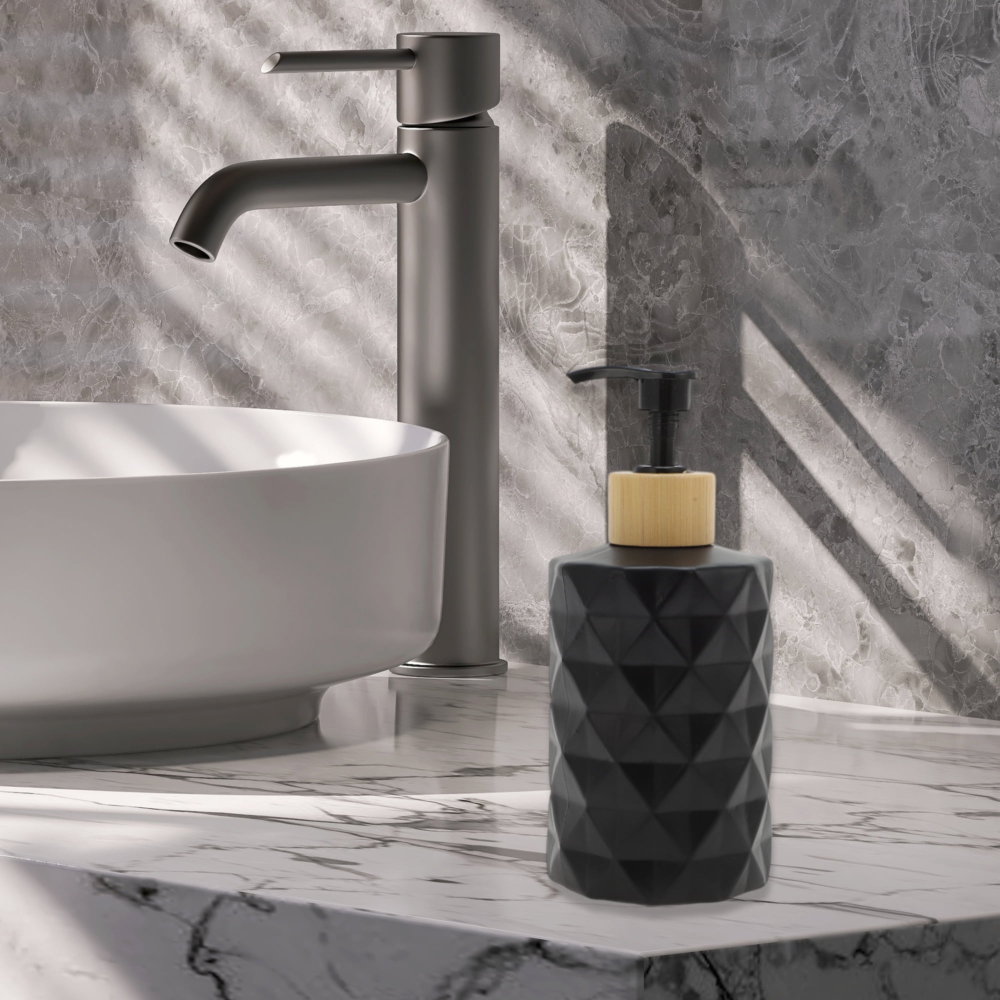 Unique Bargains 1 Pc Round Bottom Diamond Pattern Soap Dispenser 11.16oz Black