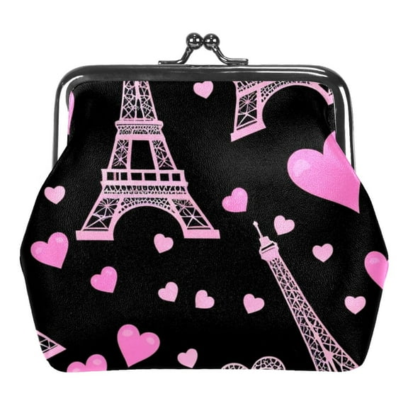 ERJLKXP Pink Eiffel Tower Heart Small Coin Purse & Pouchese for Women and Girls,Leather Coin Wallet Travel Essentials for Change, Keys, Lipstick