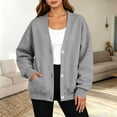 thumbnail image 5 of QINGFSAP Womens V Neck Sweatshirt Long Sleeve Button Pocket Loose Fit Casual Fall Winter Top, 5 of 6