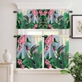 thumbnail image 2 of 3 Piece Kitchen Curtains and Valances Set Green Hummingbird Cafe Curtains 24 Inch Length Spring Summer Pink Flower Leaf Valance & Tier Curtain for Living Room Bedroom Small Window 54"x18"+27"x24"*2, 2 of 6