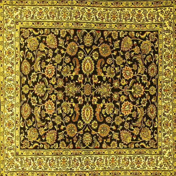 Ahgly Company Machine Washable Indoor Square Persian Yellow Traditional Area Rugs, 8' Square