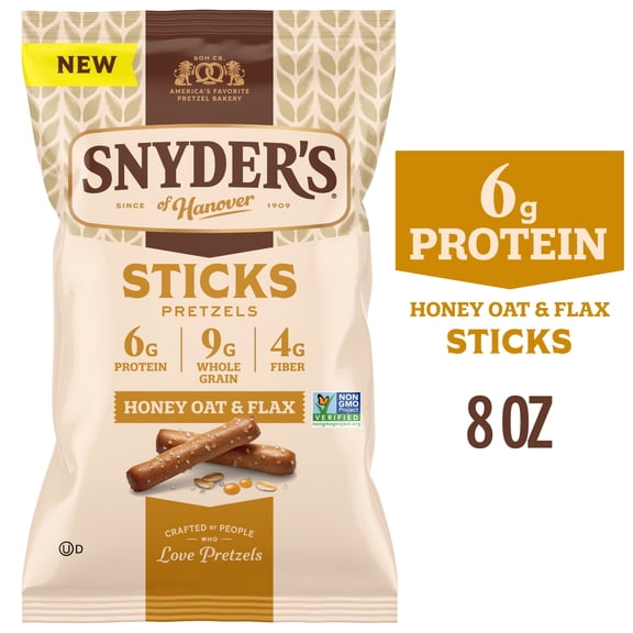 Snyder's of Hanover Honey Oat & Flax Pretzel Sticks, 8 oz Bag