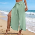 thumbnail image 2 of VBVC Women's Tie Waist Wrap Palazzo Pants , Summer Split Wide Leg Beach Pants For Women,Ladies' High Waisted Flowy Cover Up Trousers,Green,S-3XL, 2 of 8