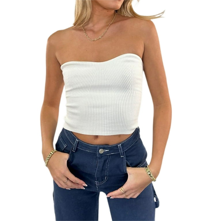 Women Strapless Crop Tube Top Sleeveless Backless Solid Bandeau