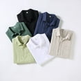 thumbnail image 3 of Men's 100% Linen Collar Shirt Short Sleeve Breathable Casual Top with Pocket, 3 of 12