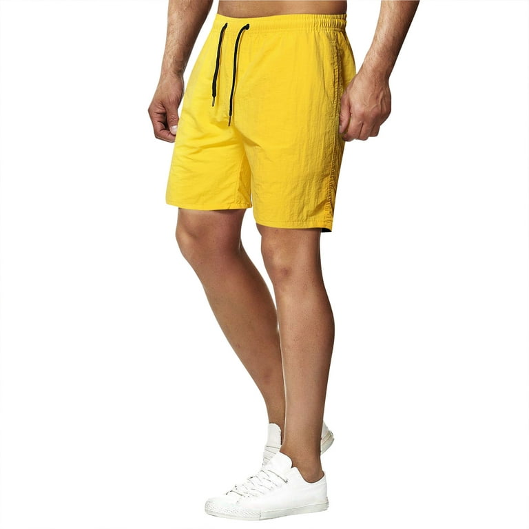 Lopecy-Sta Men's versatile 5-minute dry solid color beach sports fitness  shorts Discount Clearance Mens Shorts Mens Athletic Shorts Yellow