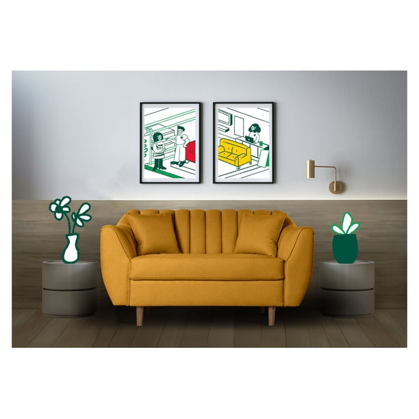 Sofá Love Seat 2 Plazas Makora de lino mostaza