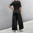 thumbnail image 4 of Women Short Sleeve Summer Solid Jumpsuits Casual U Neck Elastic Waist Wide Leg Cropped Pant Loose Flowy Comfy Rompers, 4 of 4