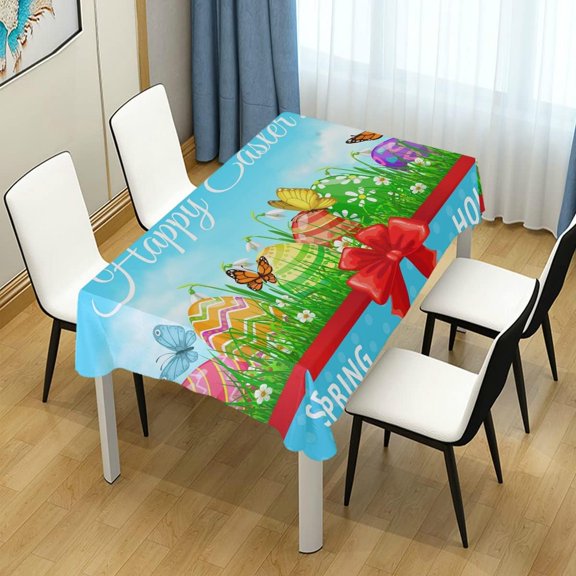 SKYSONIC Easter Eggs Butterfly Rectangle Tablecloth Spill-Proof Polyester Table Cloth Table Cover for Kitchen Dining Picnic Holiday Party Decoration,60x120 Inch