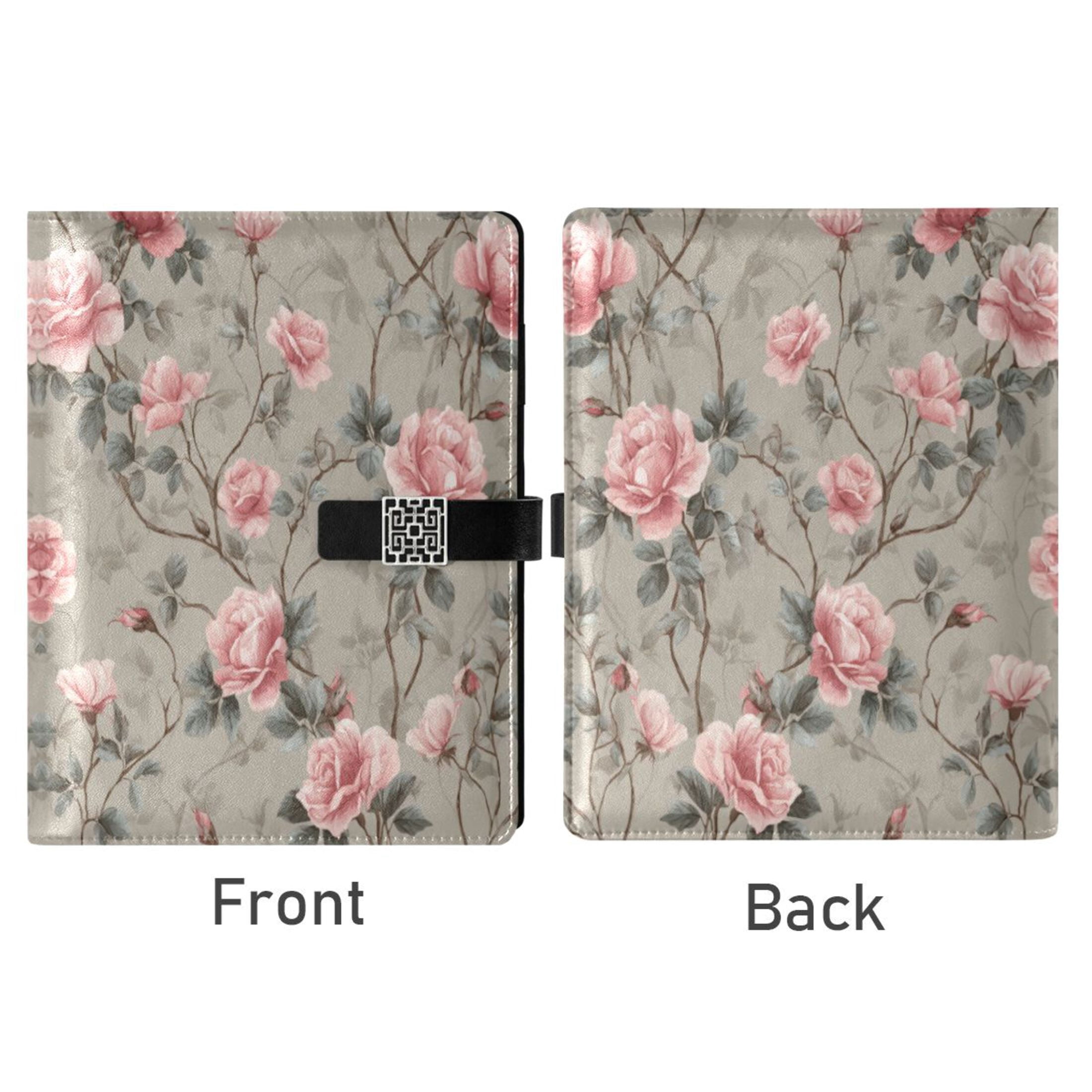 Leather Planner Leather Notebook Notebook Journal Binder Design Pen Pocket Design Convenient for Storage Pale Pink Rose Pattern Art