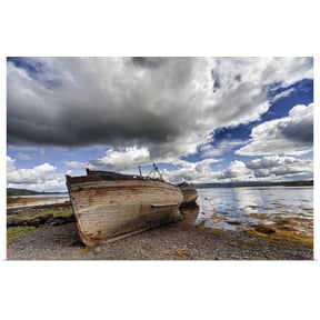 Great BIG Canvas | Rolled John Short Poster Print entitled Weathered Boats Abandoned At The Water's Edge; Salem Isle Of Mull, Scotland