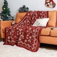 thumbnail image 1 of Puntoco Manta roja de decoración navideña, manta gruesa de invierno para sofá de sala de estar, manta tejida, bufanda para cama, 1 of 6