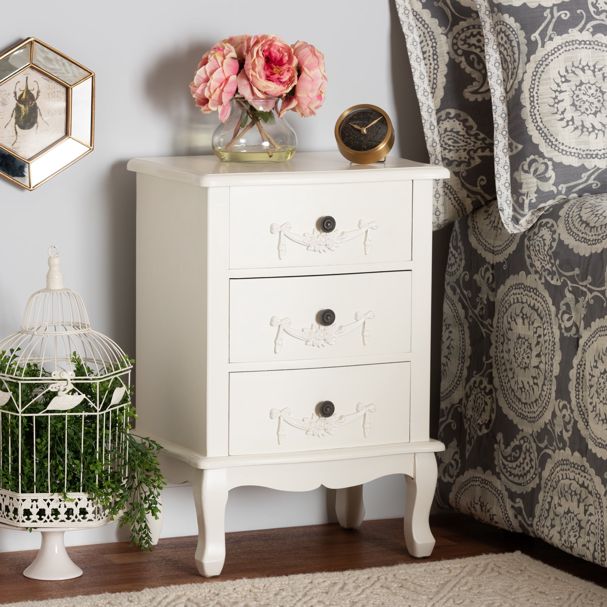 Baxton Studio Callen Classic and Traditional White Finished Wood 3-Drawer End Table