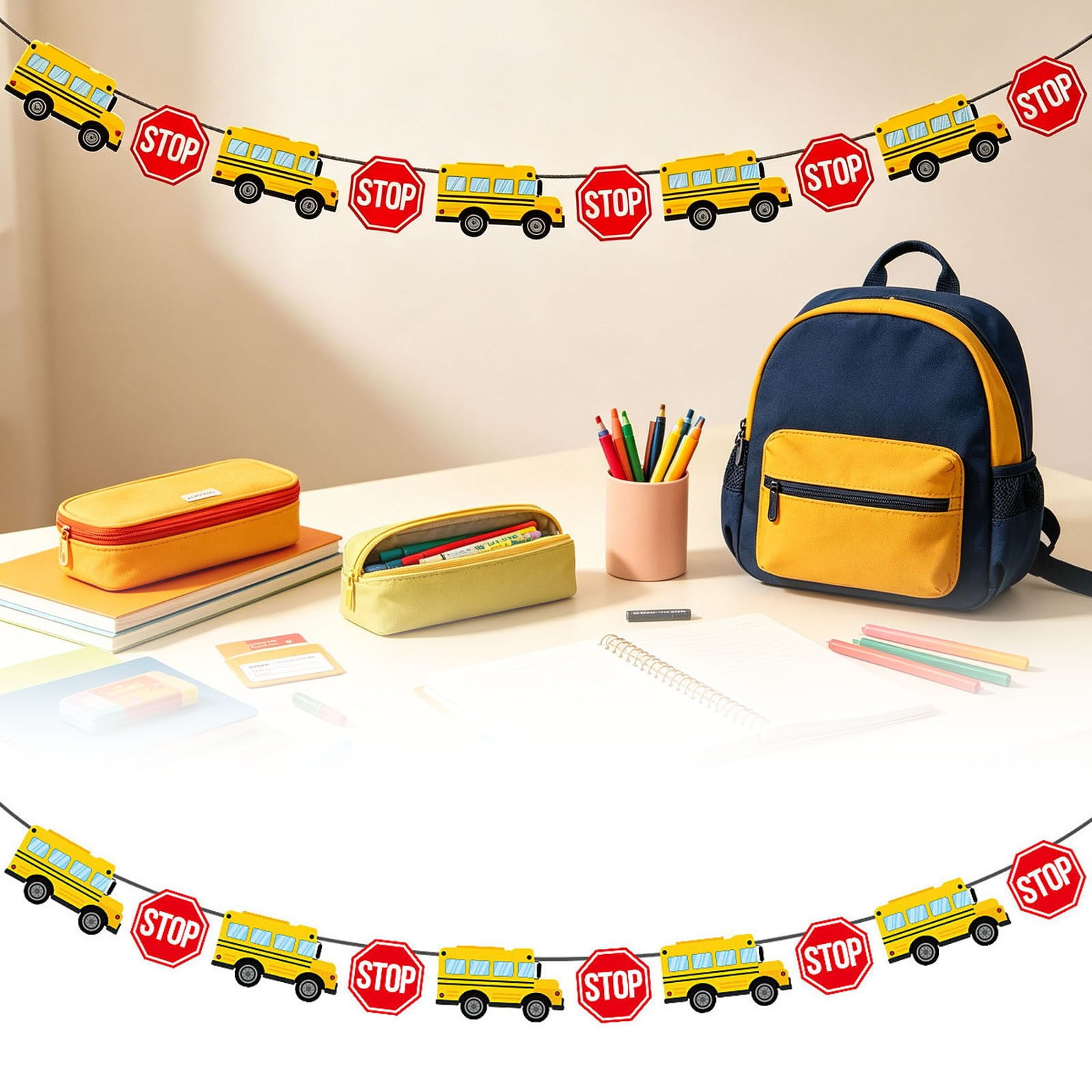 Zguuel Back to School Garland Banner Set Colorful Classroom Welcome Decorations with Pencil Apple Design First Day of School Party Supplies Teacher Classroom Wall Hanging Decor