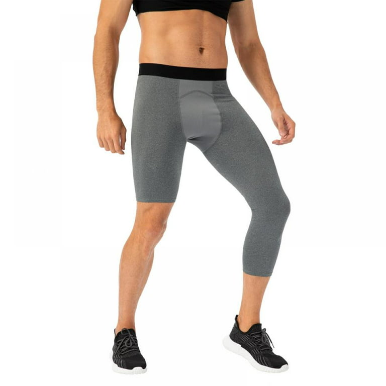 Men's 3/4 One Leg Compression Pants Basketball Athletic Base Layer Capri  Tights Underwear Running Yoga Workout Leggings