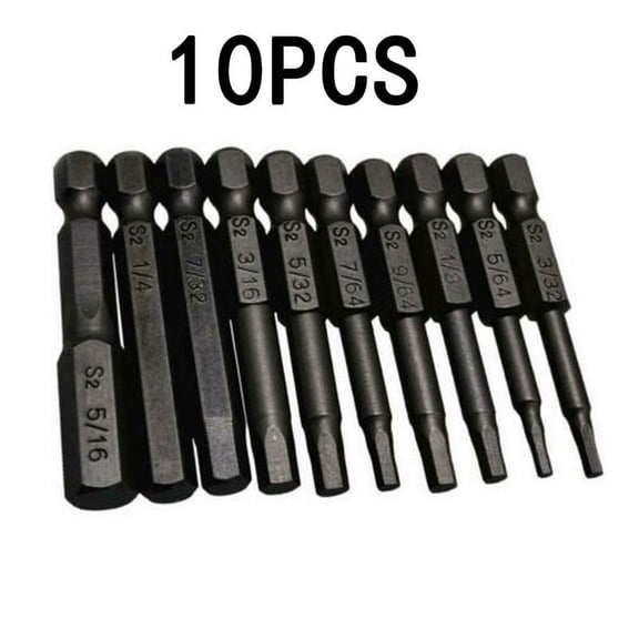 10Pcs/ Set Hex Magnetic Head Allen Wrench Drill Bits 1/4" Shank Screwdriver
