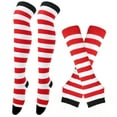 thumbnail image 3 of Yuanlong Women's Striped Socks Thigh-High Knit Socks With Hand Covers Stretchy Holiday Casual Hosiery, 3 of 3