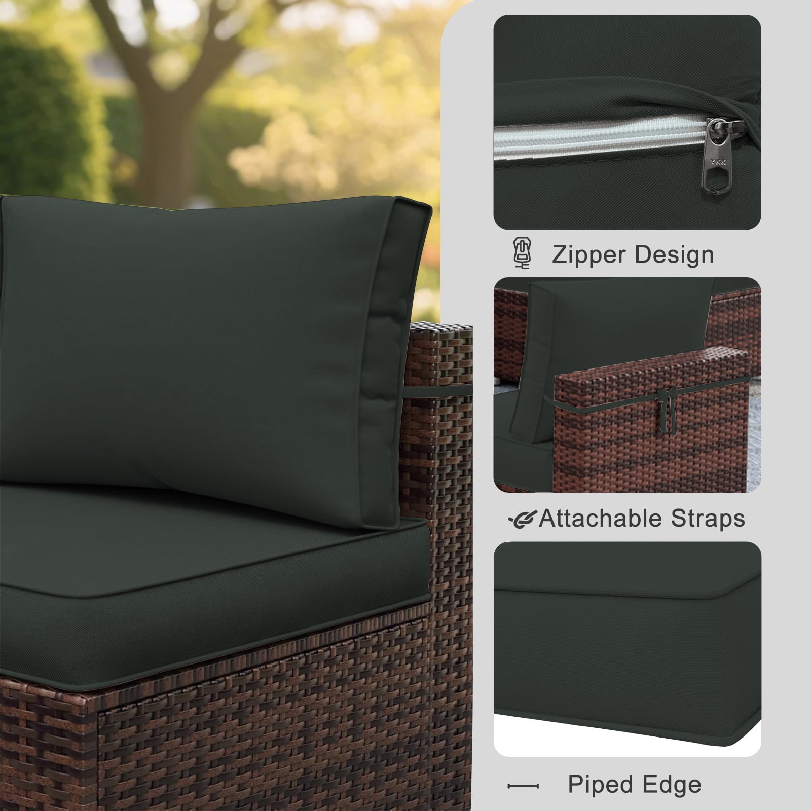 HONEY HOME 14 Piece Patio sectional cushions relacement set, 4" Outdoor Furniture Couch Cushion Fits 6-Seat Sectional Rattan Conversation Set, Waterproof, Fade-Resist