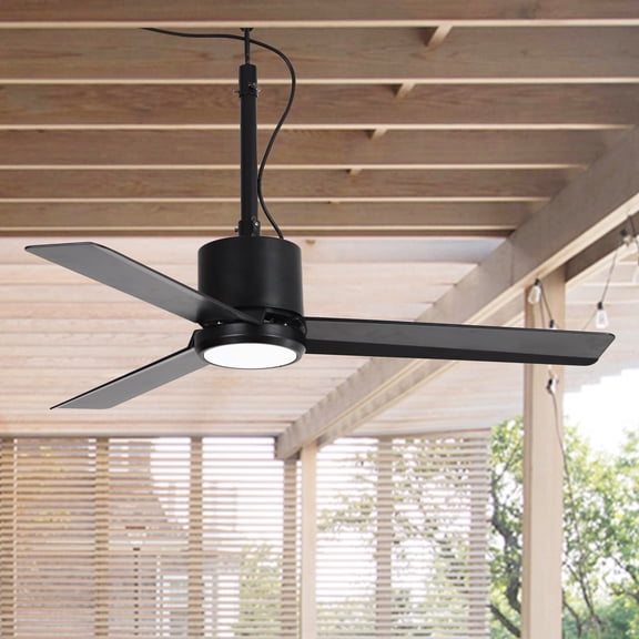 Parrot Uncle 42" IP65 Waterproof  Plug-in Outdoor Ceiling Fan with Light and Remote, Black Propeller Ceiling Fan  for Patio