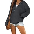 thumbnail image 2 of Women's Casual Hooded Jacket Long Sleeve Zip Up Solid Color Outwear with Pockets Fall Sweatshirt, 2 of 9