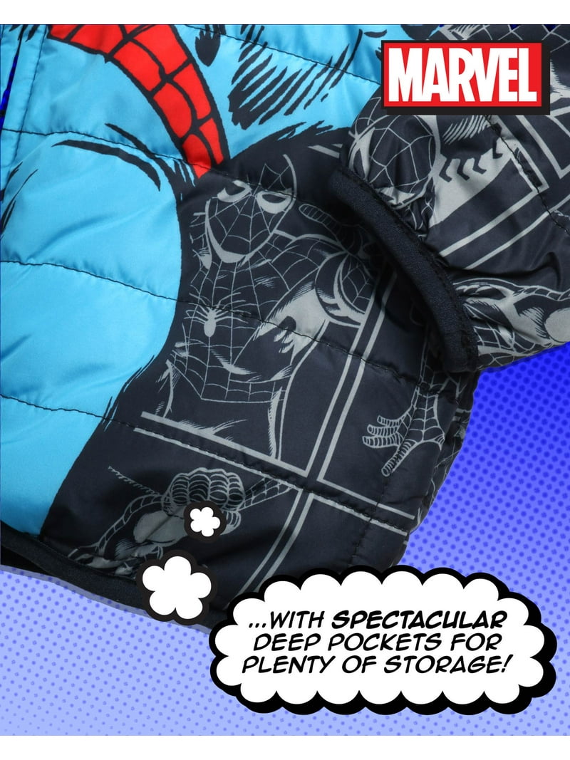 Marvel Jongens waterdichte jas Avengers Spiderman jas met capuchon fleece voering regenjas voor jongens tieners 4-14 jaar, 11-12 jaar