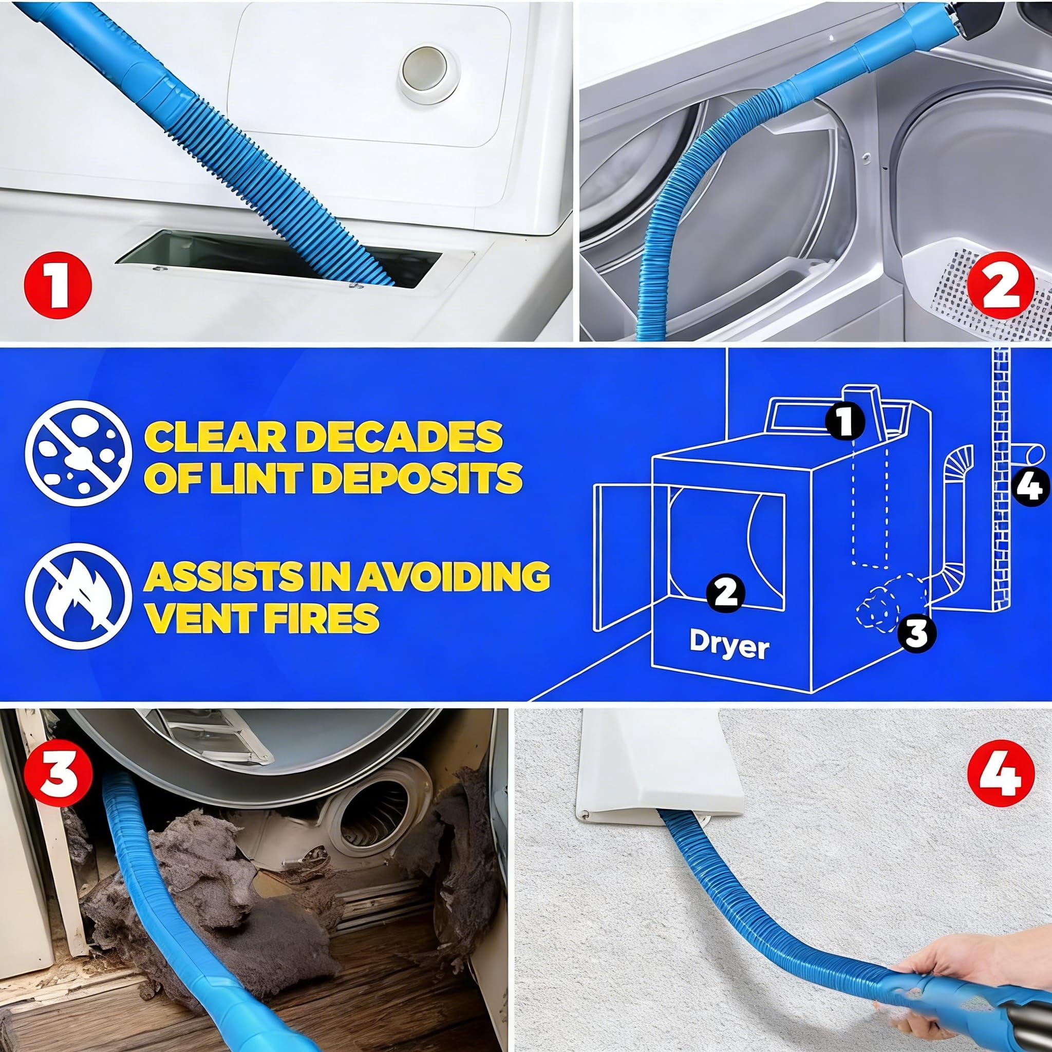 Dryer Vent Cleaner Kit,Dryer Vent Cleaning Vacuum Attachment,Fits All Vacuums,Dryer Vent Cleaning Vacuum Attachment,Universal Lint Dryer Attachment