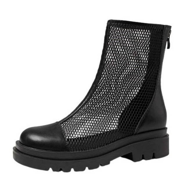 Hyknon Sandals for Women Summer Mesh Booties 5CM Thick Bottom Mesh Back Zipper Sandals Arch Support Comfortable Sandals