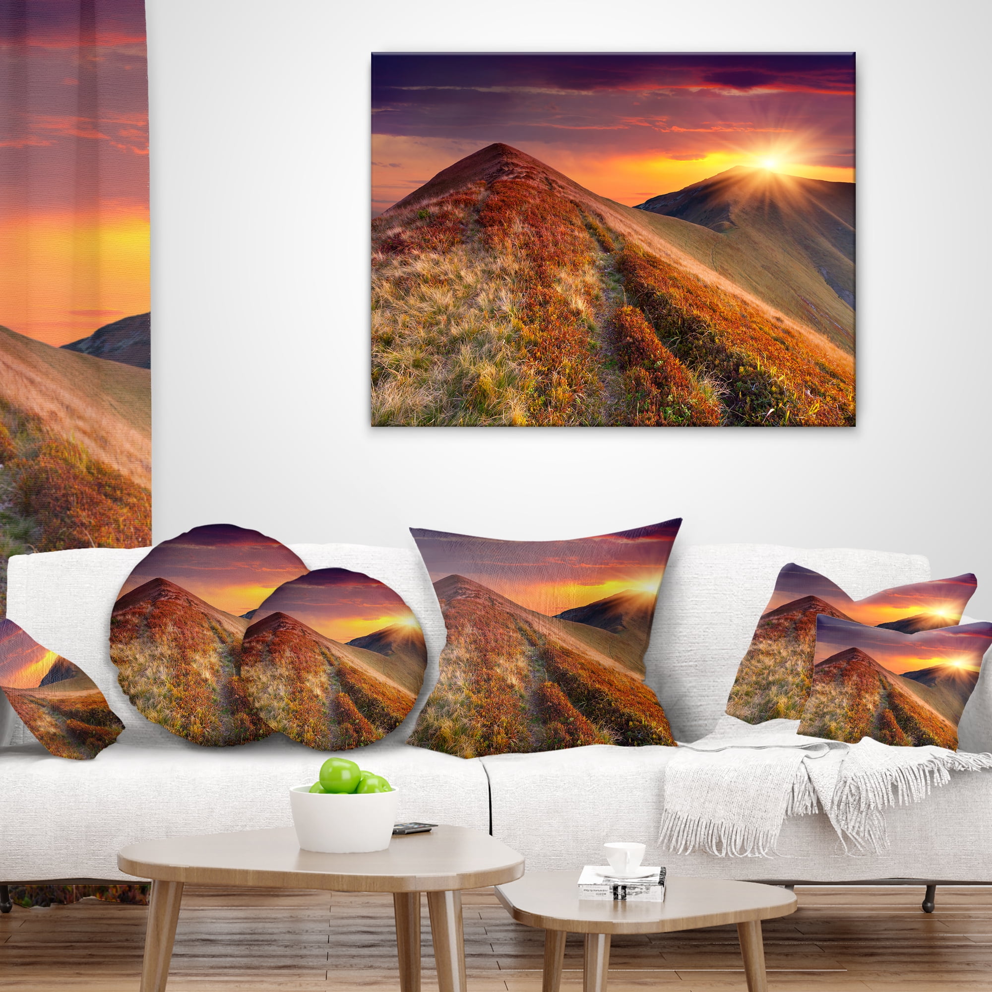 Designart Autumn Hills with Colorful Grass - Landscape Photography Throw Pillow - 18x18
