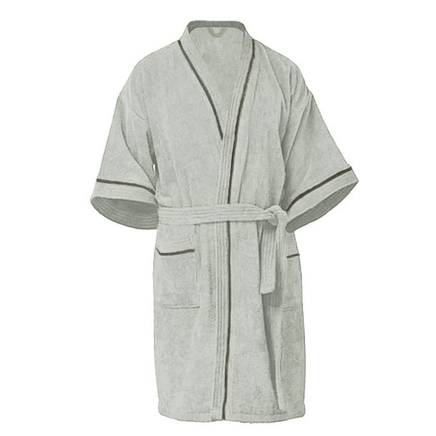 Bata De Baño 100% Algodón Absorbente, Extra Suave con Bolsillos Laterales y Cinturón - Unisex y Unitalla-Gris Claro