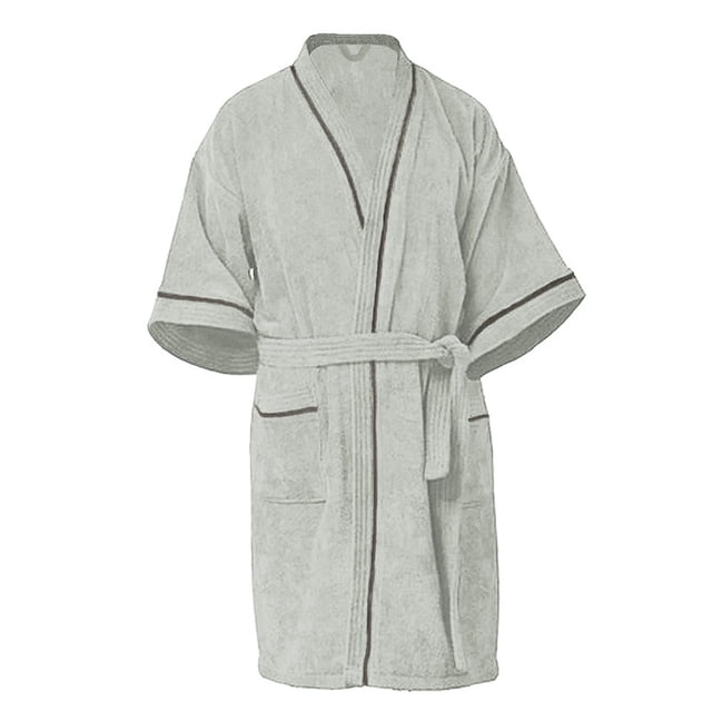 Bata De Baño 100% Algodón Absorbente, Extra Suave con Bolsillos Laterales y Cinturón - Unisex y Unitalla-Gris Claro