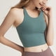 thumbnail image 4 of Ropa interior deportiva para mujer con almohadilla extraíble, sexy, con cordones en la espalda cruzada, chaleco de entrenamiento para yoga, color verde neblina, 4 of 6