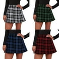 thumbnail image 7 of Women's Casual High Waist Plaid Pleated Flared Mini Skater Skirt, Blue, S US 4, 7 of 7
