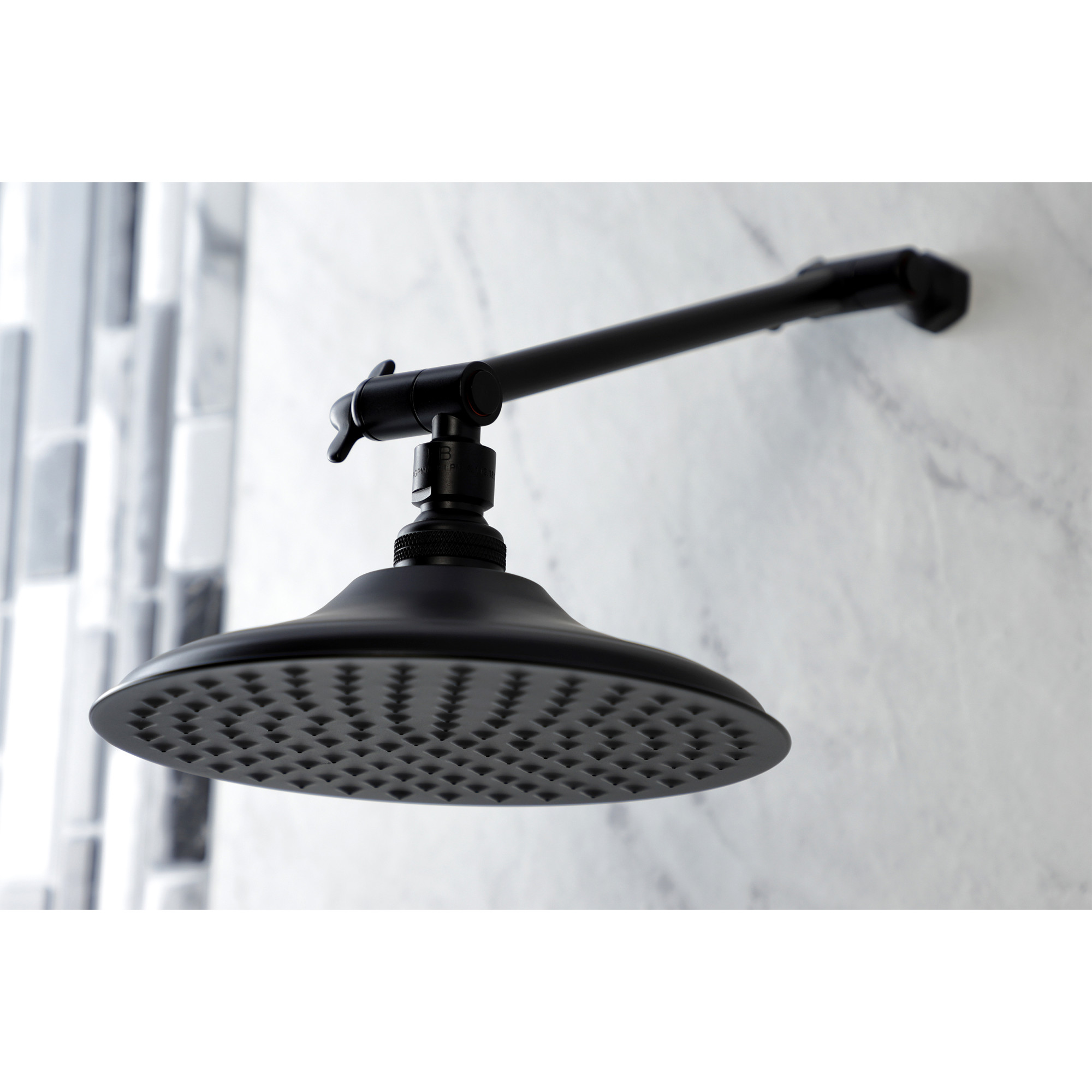 Kingston Brass K136K0MB Victorian 7-3/4 Inch Round Raindrop Brass Shower Head with 10-Inch High-Low Adjustable Shower Arm in Matte Black